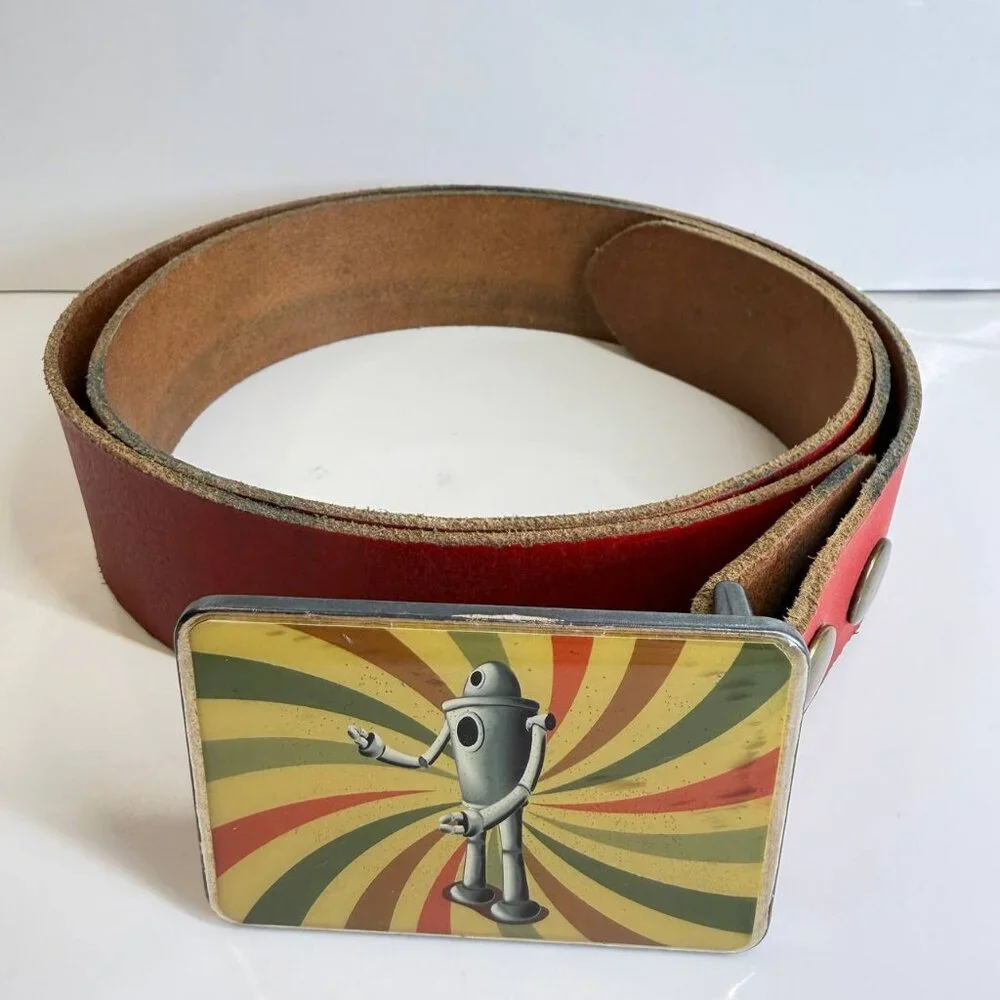 Bebelt Germany Leather Belt Size 36 – Graphic Buckle – Genuine Leather - Picture 2 of 11